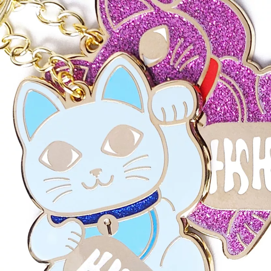 Schlüsselanhänger Maneki Neko - hellblaue Winkekatze Studio Inktvis