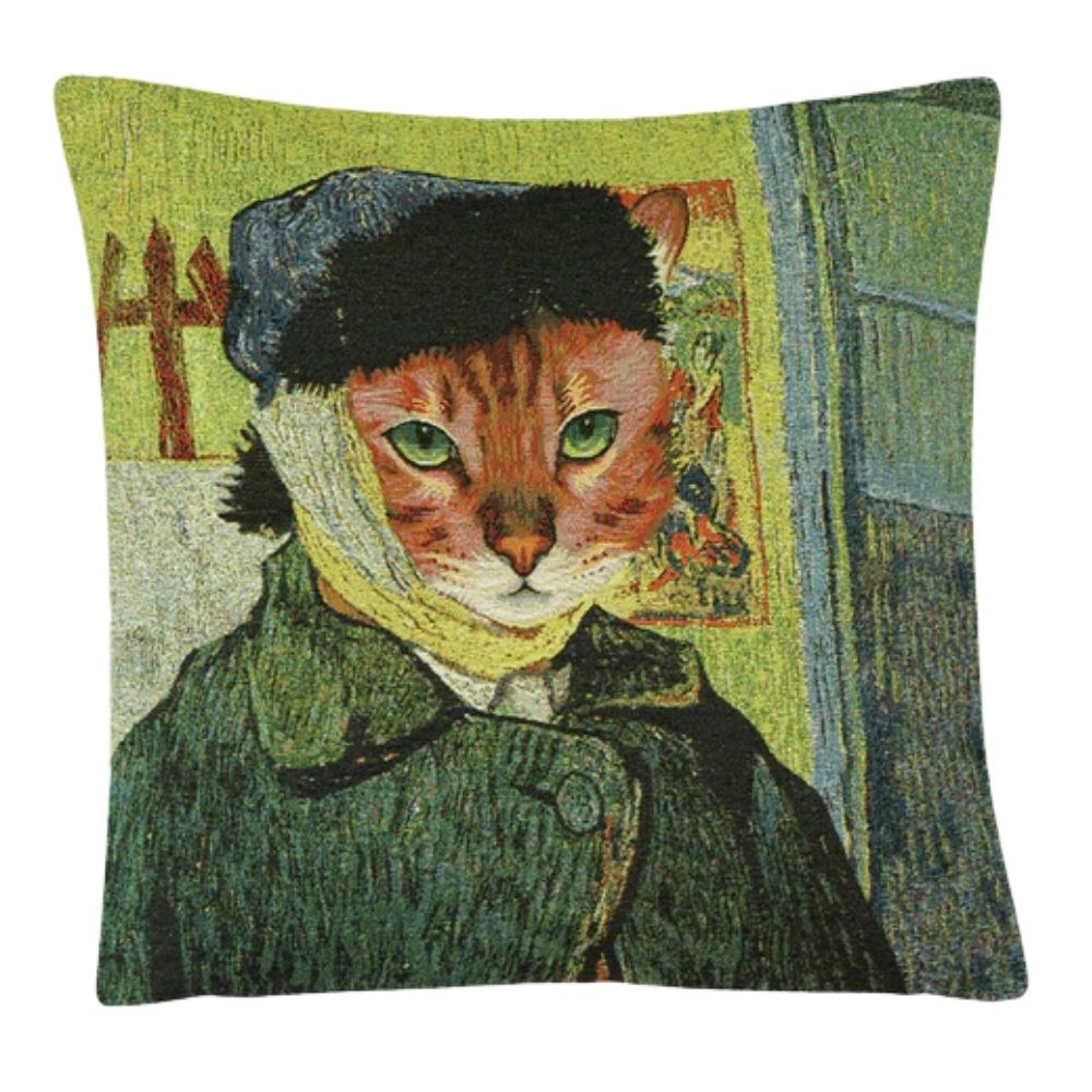 Gobelin Kissenhülle Katze mit verbundenem Ohr 