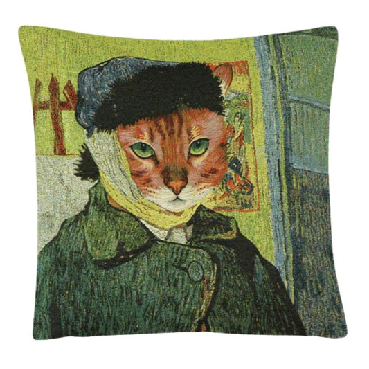 Gobelin Kissenhülle Katze mit verbundenem Ohr 