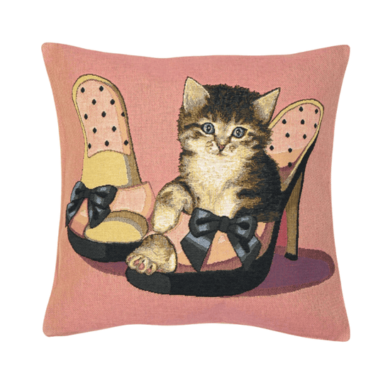 Gobelin Kissenhülle Kätzchen in Schuh 45 × 45 cm