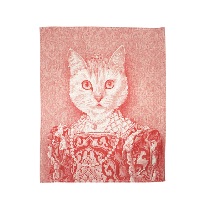 Geschirrtuch Katze mit Krone und Perlenkette - Rot Geschirrtuch