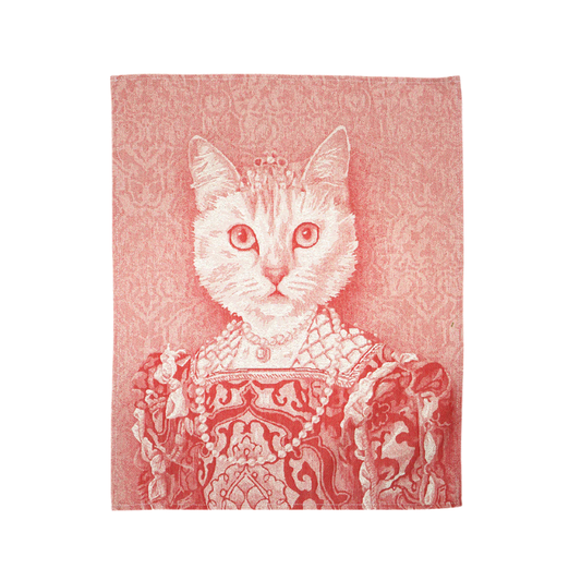 Geschirrtuch Katze mit Krone und Perlenkette - Rot Geschirrtuch