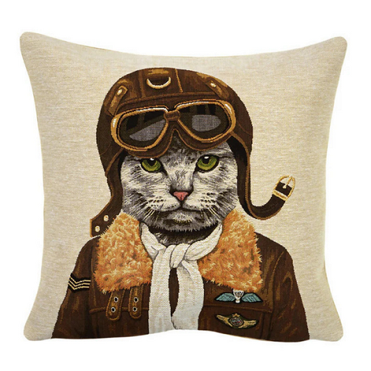 Gobelin Kissenhülle Katze in Fliegeruniform 45 × 45 cm