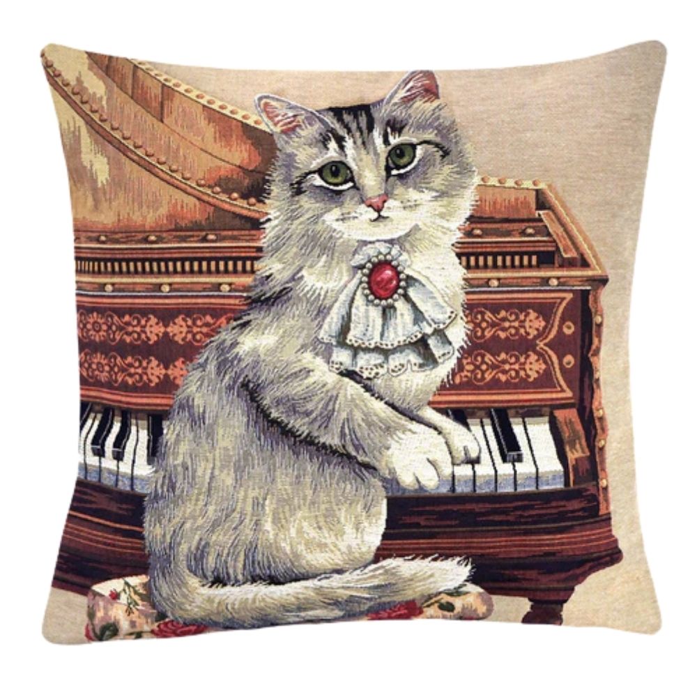 Gobelin Kissenhülle Katze am Klavier