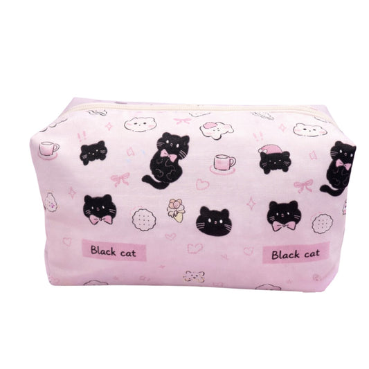 Pinker Kulturbeutel mit schwarzen Katzen - Black Cat