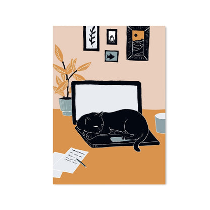 Poster schlafende Katze auf Laptop - A4 Poster