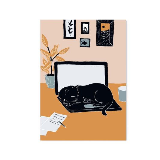 Poster schlafende Katze auf Laptop - A4 Poster