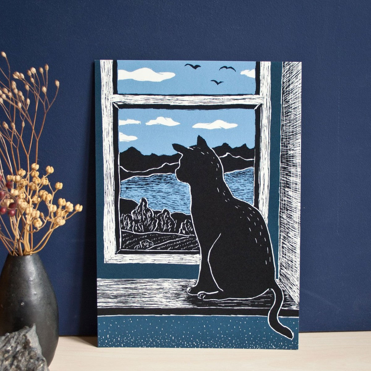 Poster Katze schaut aus dem Fenster - A4 Poster