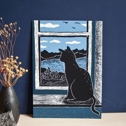 Poster Katze schaut aus dem Fenster - A4 Poster