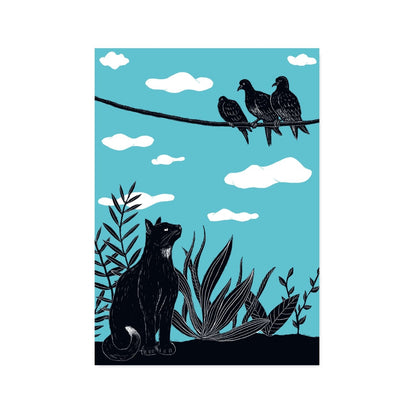 Poster Katze und Tauben - A4 Poster