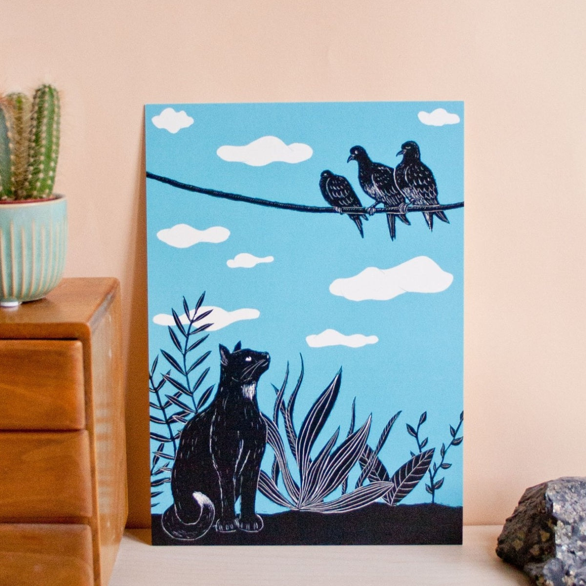 Poster Katze und Tauben - A4 Poster