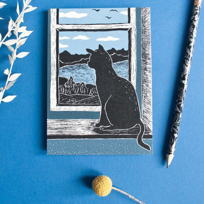 Postkarte Katze am Fenster Postkarte