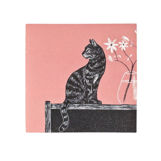 quadratische Postkarte Katze mit Vase Postkarte