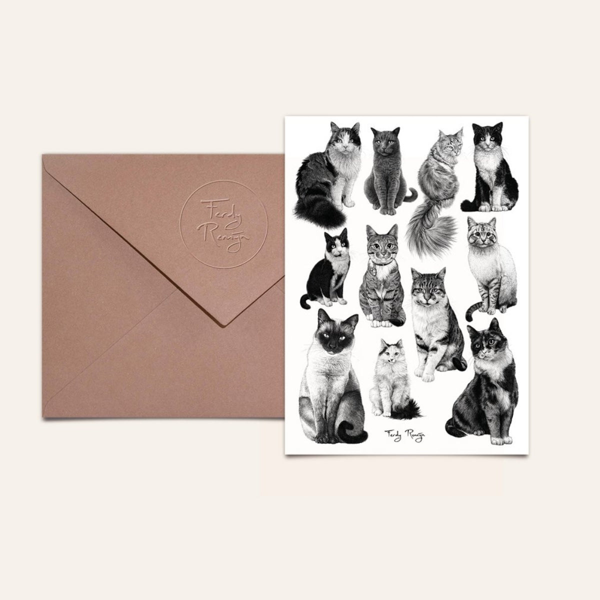Postkarte mit Umschlag - Katzencrew Postkarte