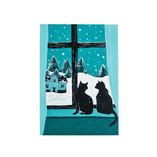 Postkarte Zwei Katzen am Fenster Postkarte