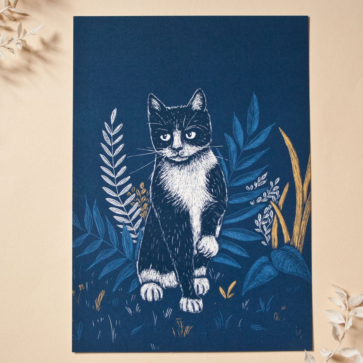 Poster Katze mit Pflanzen - A4 Poster