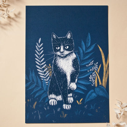 Poster Katze mit Pflanzen - A4 Poster