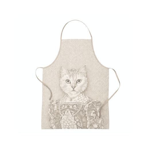 Baumwoll Küchenschürze Katze mit Diadem - beige