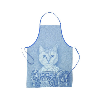 Baumwoll Küchenschürze Katze mit Diadem - hellblau