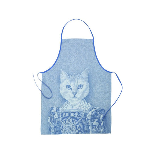 Baumwoll Küchenschürze Katze mit Diadem - hellblau