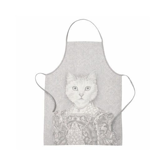 Baumwoll Küchenschürze Katze mit Diadem - grau