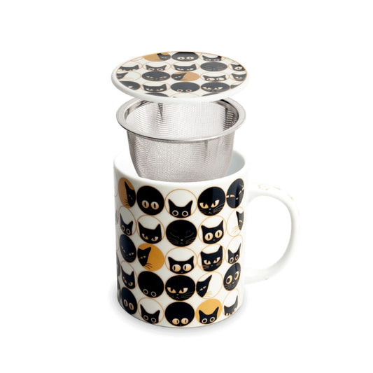 Teetasse mit Katzen Metallfilter und Deckel