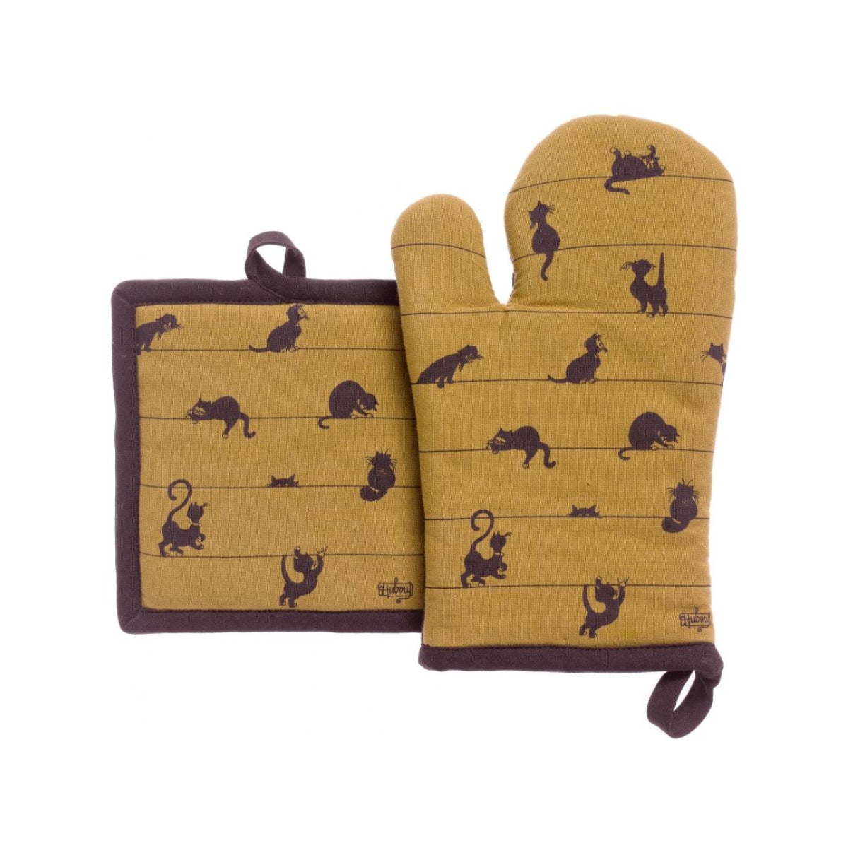 Topflappen und Handschuh beige - Dubout-Katzen Topflappen