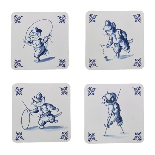 Untersetzer in Delfter Blau Design - spielende Katzen Untersetzer