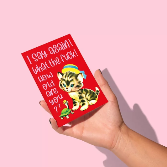 Vintage Geburtstagskarte Katze und Schildkröte Studio Inktvis