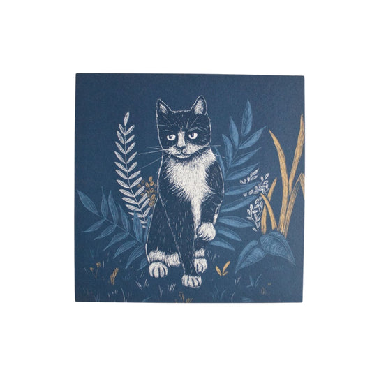 quadratische Postkarte Katze mit Pflanzen Postkarte