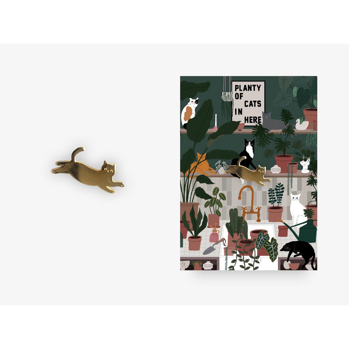 Ansteckpin Katze mit Karte - PLANTY OF CATS IN HERE Ansteckpin