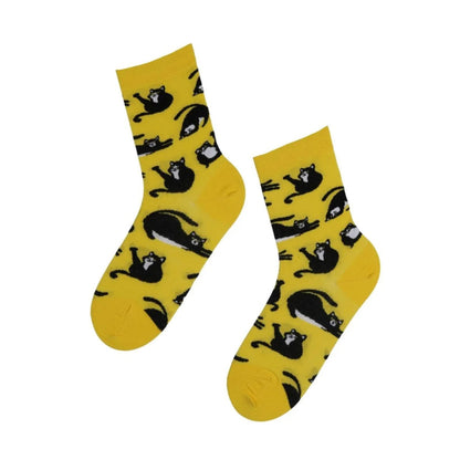 gelbe Socken mit schwarzen Katzen - Furry