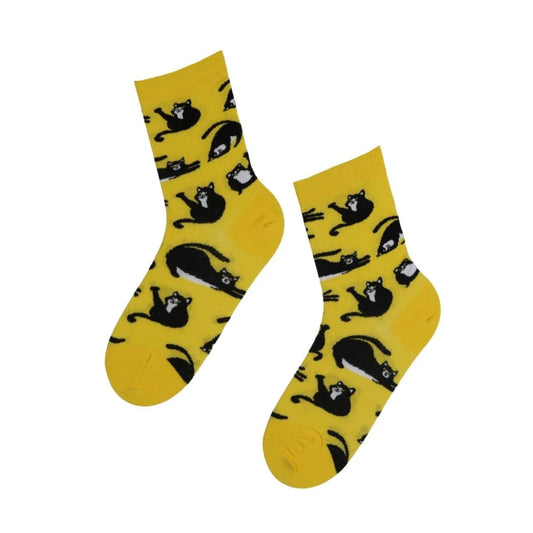 gelbe Socken mit schwarzen Katzen - Furry