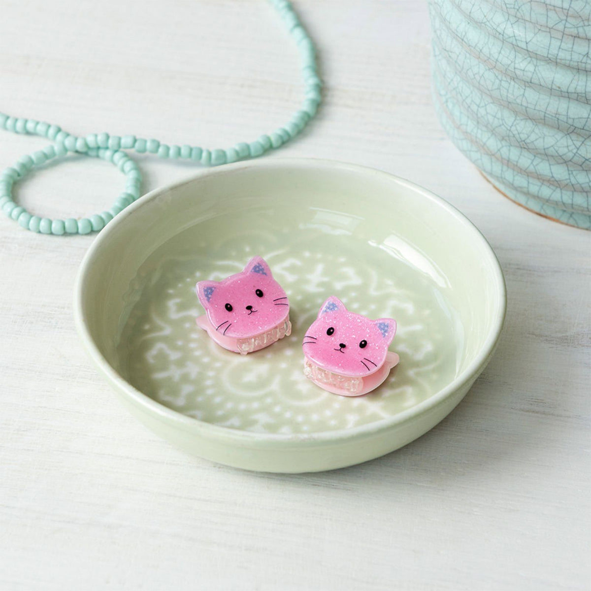 kleine Haarklammern mit pinken Katzen - 2 Stück