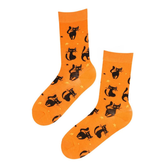 Halloween Socken mit schwarzen Katzen - orange