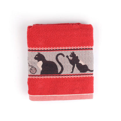 Katzenmotiv Handtuch Rot 53x60 cm Bio Baumwolle Handtuch