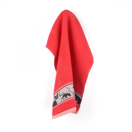 Katzenmotiv Handtuch Rot 53x60 cm Bio Baumwolle Handtuch