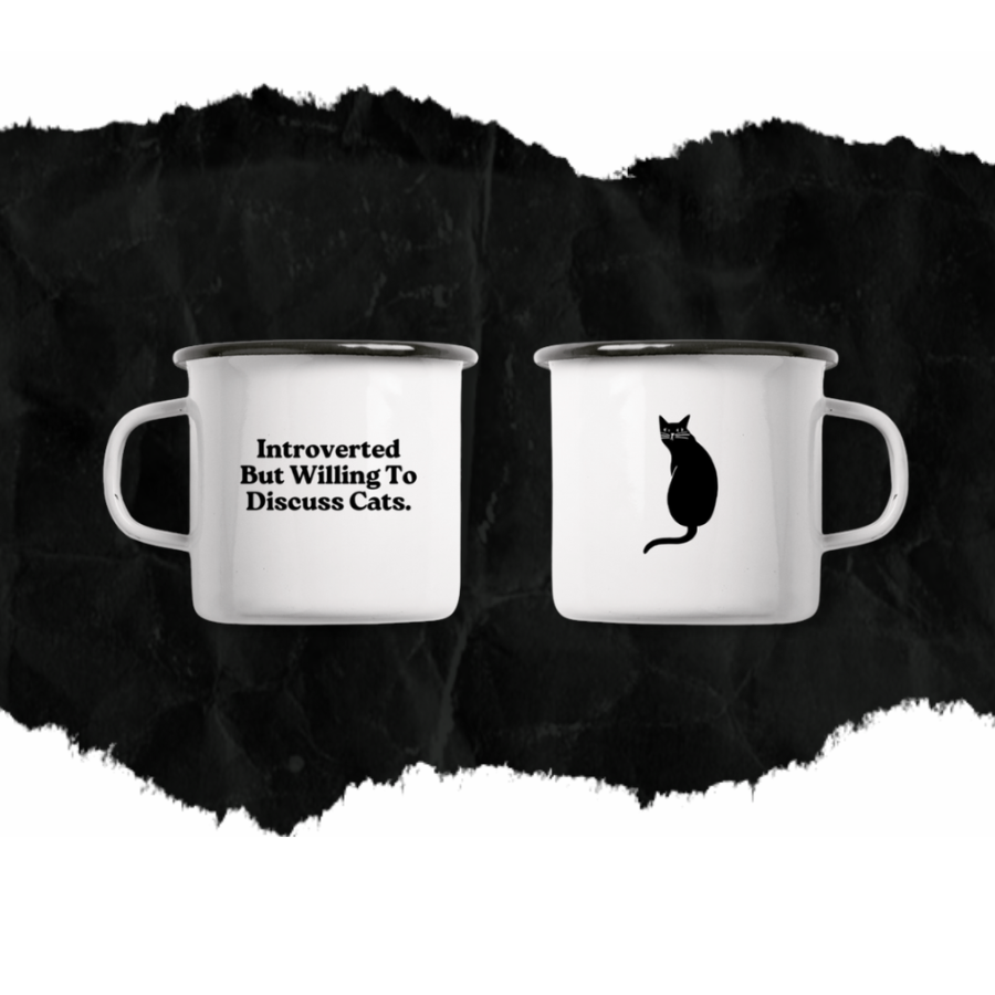 Emaille Tasse mit schwarzer Katze – Robuste Katzentasse mit Spruch Teetasse