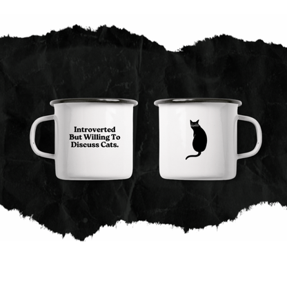 Emaille Tasse mit schwarzer Katze – Robuste Katzentasse mit Spruch Teetasse