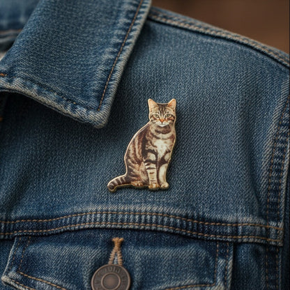 Ansteckpin mit Katze auf Jeansjacke