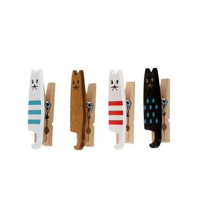 Mini Wäscheklammern mit Katzenmotiv - 4 Stück