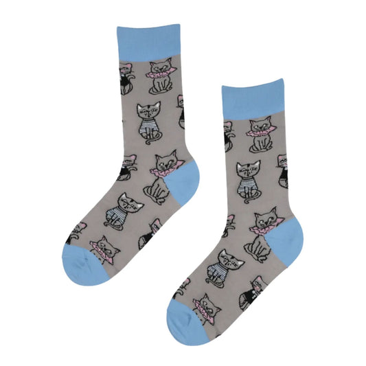 grau-blaue Socken mit lustigen Katzen