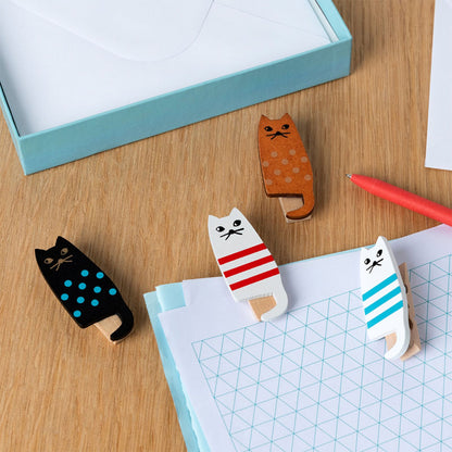 Mini Wäscheklammern mit Katzenmotiv - 4 Stück