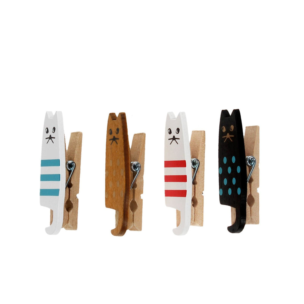 Mini Wäscheklammern mit Katzenmotiv - 4 Stück