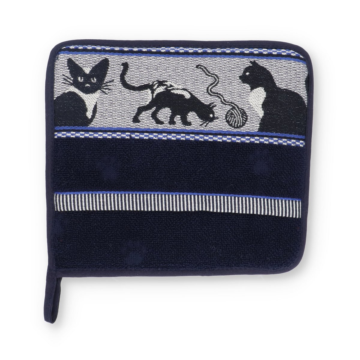 Topflappen Katzenmotiv Dunkelblau 23x20 cm Bio Baumwolle Topflappen