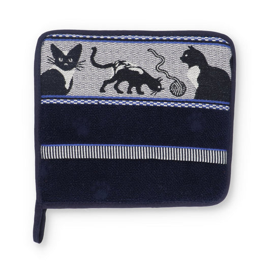 Topflappen Katzenmotiv Dunkelblau 23x20 cm Bio Baumwolle Topflappen