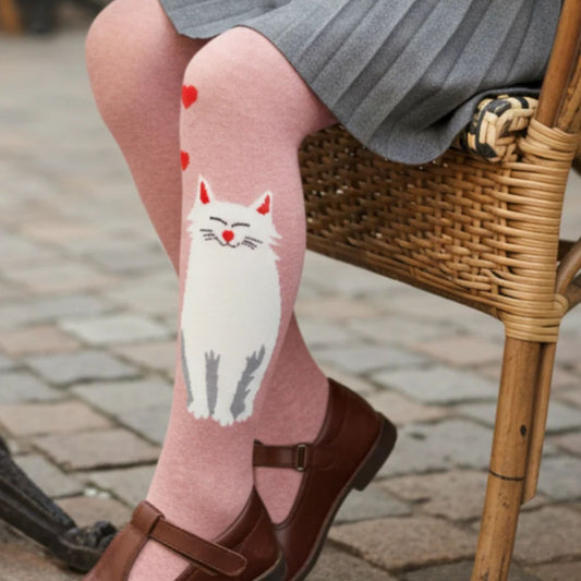 Strumpfhose für Kinder mit Katze - pink