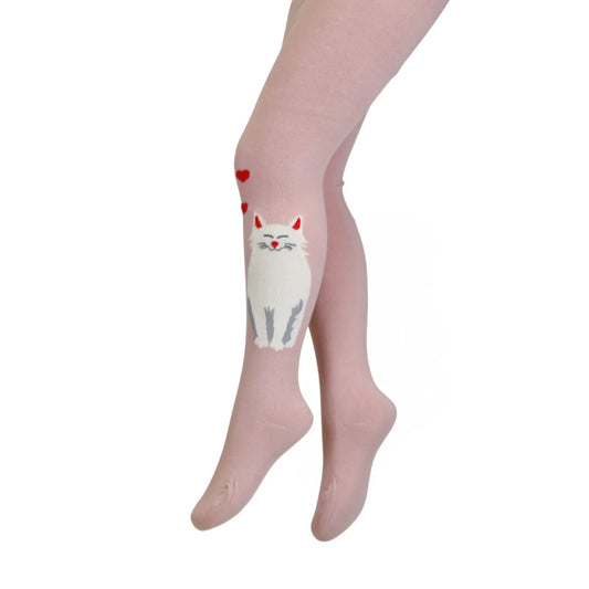 Strumpfhose für Kinder mit Katze - pink