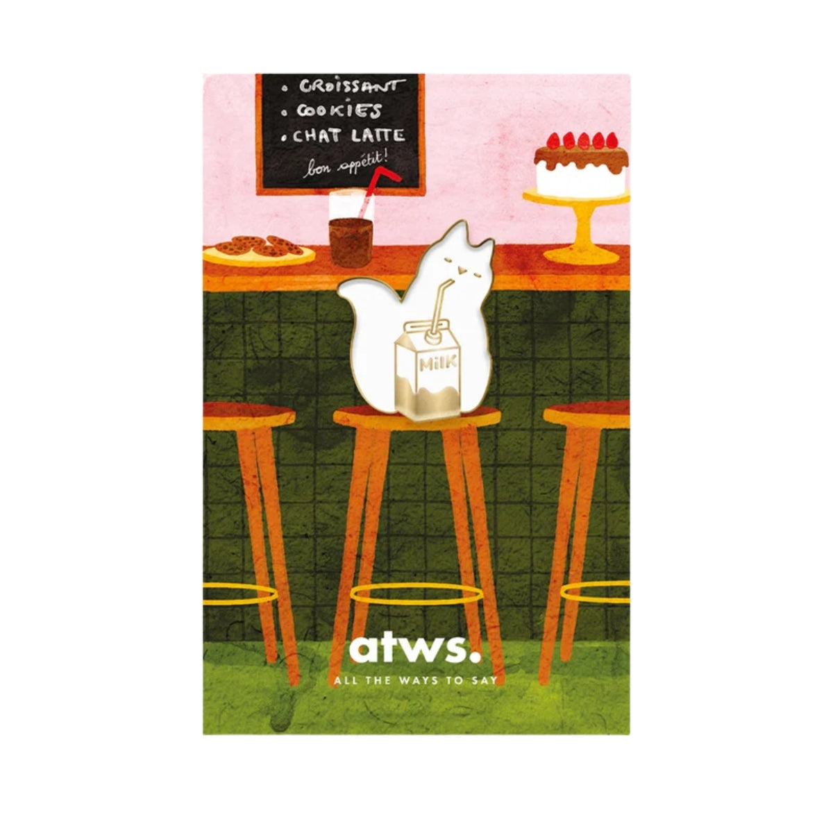 Ansteckpin in Katzenform - Katze trinkt Milch All the ways to say