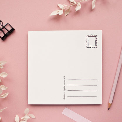 quadratische Postkarte Katze und Tauben Postkarte